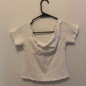 Off the shoulder runched white crop top